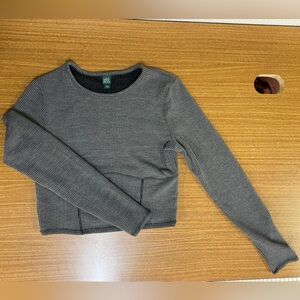 Gray Ribbed Long Sleeve Top